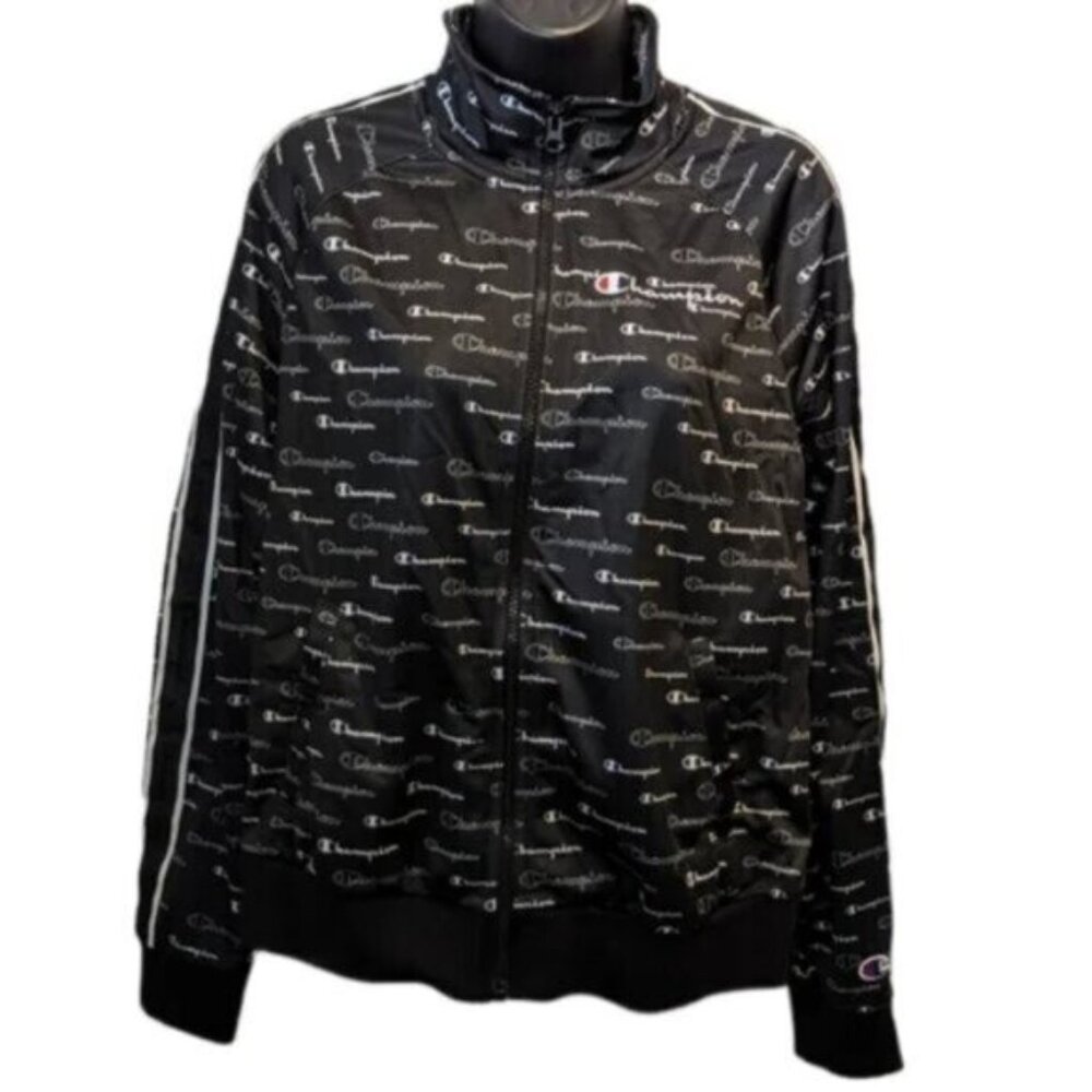 Champion Black Printed Logo Long Sleeve Zippered Track Jacket  Women's Size XL